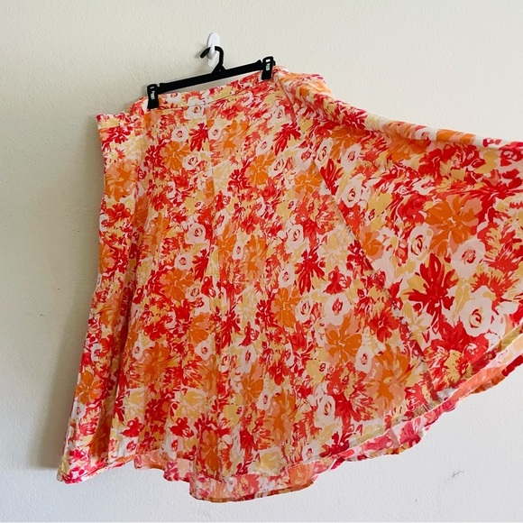 Woman Within 2X Floral A-Line Skirt in yellow and Orange summer casual vacation - Picture 2 of 9
